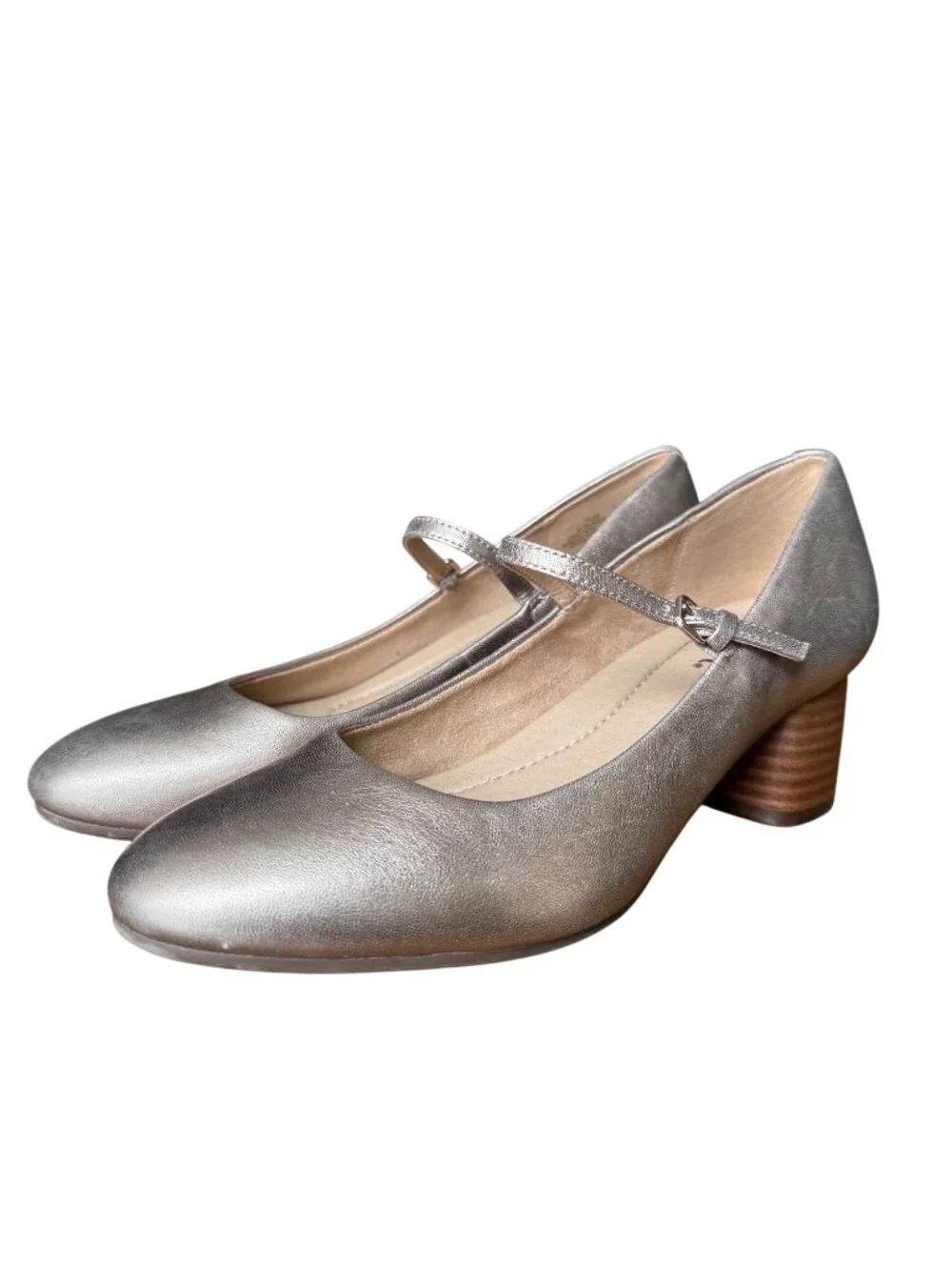 Earth Rumer Gold Metallic Leather Mary Jane Block Heel Pumps Size 7.5
